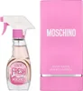 A bottle of Moschino Pink Fresh Couture Eau de Toilette and its pink packaging are displayed side-by-side against a white background. Podgląd zdjęcia produktu