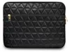 A black quilted laptop sleeve with a gold zipper. Produktbild-Vorschau