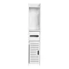 A tall, narrow white bathroom cabinet with a shelf, a drawer with a slot, and a cabinet door with slats. Produktbild-Vorschau