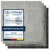 Filzfliese beige-grau gestreift mit Prüfengel-Siegel, Mustern in grau, hellgrau, anthrazit.