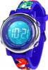 A close-up shot of a child's digital watch with a blue strap and a dinosaur design. Produktbild-Vorschau