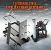 A welding cart with a gas cylinder and welding equipment is shown, with an exploded view of a disassembled welding cart to its left. The background is a blurred industrial setting. Produktbild-Vorschau