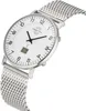 A studio shot of a men's wristwatch with a silver mesh band and a white dial. Podgląd zdjęcia produktu