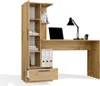 A wooden desk with a bookshelf unit attached. Voir les images du produit