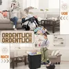 A split image showing a messy room before and a tidy room after using a laundry basket. Voir les images du produit