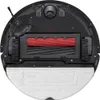 The underside of a black robot vacuum cleaner with a red brush roll and a white mop pad. Produktbild-Vorschau