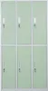 A vertical shot of a six-tier metal locker unit with a light green finish and gray trim. Produktbild-Vorschau