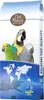 A bag of bird food with images of parrots and a world map. Produktbild-Vorschau