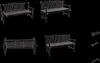 A collage of images showing different views and assembly steps of a wooden bench, along with hardware. Produktbild-Vorschau