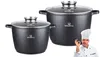 Two black pots with glass lids and a chef giving a thumbs up. Produktbild-Vorschau