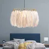 A bedroom scene with a bed and a feather chandelier. Podgląd zdjęcia produktu