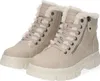 A pair of beige winter boots with white fur lining and thick white soles, shown against a white background. Anteprima dell’immagine prodotto