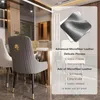 A dining room scene with chairs and a table, featuring marketing text about the chair material. Voir les images du produit