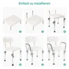 A collage of images showing the assembly steps of a shower stool. Produktbild-Vorschau