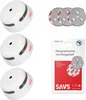 Three white smoke detectors and a package of magnetic mounting sets are displayed against a white background. Produktbild-Vorschau