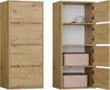 A tall, narrow cabinet with four doors and shelves, shown next to a similar cabinet with open doors revealing its interior. Anteprima dell’immagine prodotto