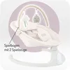 A beige baby bouncer with a toy arch and hanging toys, set against a light purple and white background. Anteprima dell’immagine prodotto