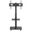 A black TV stand with wheels and a shelf, shown against a white background. Anteprima dell’immagine prodotto