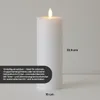 A white LED candle with a flame is shown on a light gray background. Text overlays provide product details and dimensions. Produktbild-Vorschau
