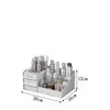 A white cosmetic organizer filled with various beauty products, with dimensions indicated. Produktbild-Vorschau