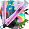 A collage of 3D printing pens, filament, a robot toy, and a dinosaur toy. Náhľad obrázku produktu