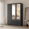 Kleiderschrank LUNA 125 cm Anthrazit 3-türig mit Spiegel Produktbild-Vorschau 2