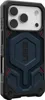 A back view of a black and blue phone case with a hexagonal pattern and red accents. Produktbild-Vorschau