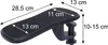 A black desk armrest with dimensions indicated by measurement lines and text. Podgląd zdjęcia produktu