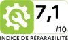 A graphical representation of a repairability score, with a gear and wrench icon on the left, and the score '7.1 / 10' on the right. Voir les images du produit