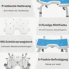 Collage of images and text highlighting features of a shower chair. Produktbild-Vorschau