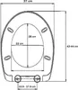 A diagram showing the dimensions of a toilet seat. Produktbild-Vorschau