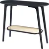 A black console table with a rattan-effect shelf is shown against a white background. Anteprima dell’immagine prodotto