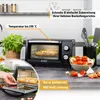 A kitchen counter with a mini oven, ingredients, and utensils. Voir les images du produit