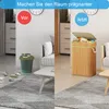 A split image showing a messy room before and a tidy room after using a bamboo trash can. Voir les images du produit