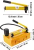 Two views of a yellow hydraulic hole punch kit with dimensions labeled. Anteprima dell’immagine prodotto