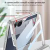 Close-up of a phone case with text overlays highlighting features. Produktbild-Vorschau