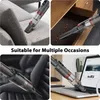 Collage showing a cordless handheld vacuum cleaner being used in various settings: on a sofa, in a drawer, in a car, and on a laptop. Produktbild-Vorschau