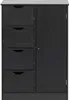 A black wooden cabinet with four drawers on the left and a single door on the right, shown against a white background. Podgląd zdjęcia produktu