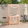 A wooden bar with a roof and string lights, set up on a wooden deck outdoors. Produktbild-Vorschau