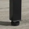 A close-up of the bottom of a black table leg with an adjustable foot on a wooden floor. Produktbild-Vorschau