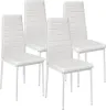 Four white dining chairs are arranged in a studio setting against a white background. Voir les images du produit