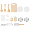 A collection of toy kitchen accessories arranged on a white background. Produktbild-Vorschau