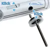 Close-up of a toilet seat hinge mechanism being attached, with instructional text and arrows. Produktbild-Vorschau