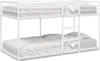 A white metal bunk bed with mattresses and bedding. Produktbild-Vorschau