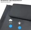 Close-up of a dark gray fabric, possibly a cushion or cover, with icons indicating rainproof and sun protection. Anteprima dell’immagine prodotto
