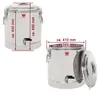Two views of a stainless steel food warmer with dimensions indicated. Produktbild-Vorschau