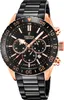 A close-up studio shot of a black and rose gold Festina ceramic chronograph watch. Voir les images du produit