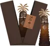 Two perfume bottles are displayed in open brown boxes, with a small card placed between them. Voir les images du produit