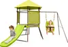 A children's playground set with a slide and swing, featuring two young children. Produktbild-Vorschau