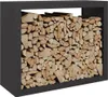 A black metal firewood rack filled with chopped wood. Anteprima dell’immagine prodotto
